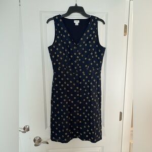 J Crew Navy and Yellow Daisy V Neck Dress Sleeveless Size 6 Cotton Linen Summer